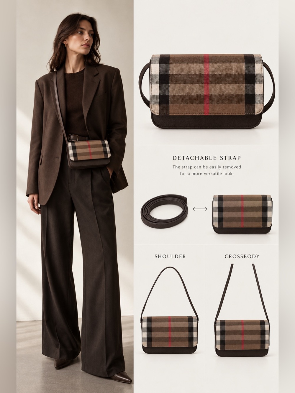 Burberry Classic checked flap Crossbody Bag Dark brown